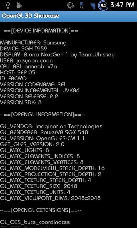 OpenGL 3D Showcase (GLES1.x)
